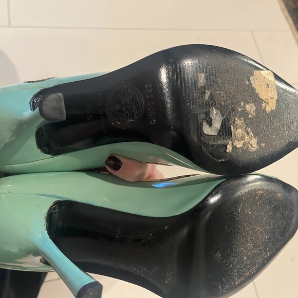 Gianni Versace Open Toe Pale Green Patent Leather Heels with Snakeskin Trim 5.5 - Picture 4 of 10